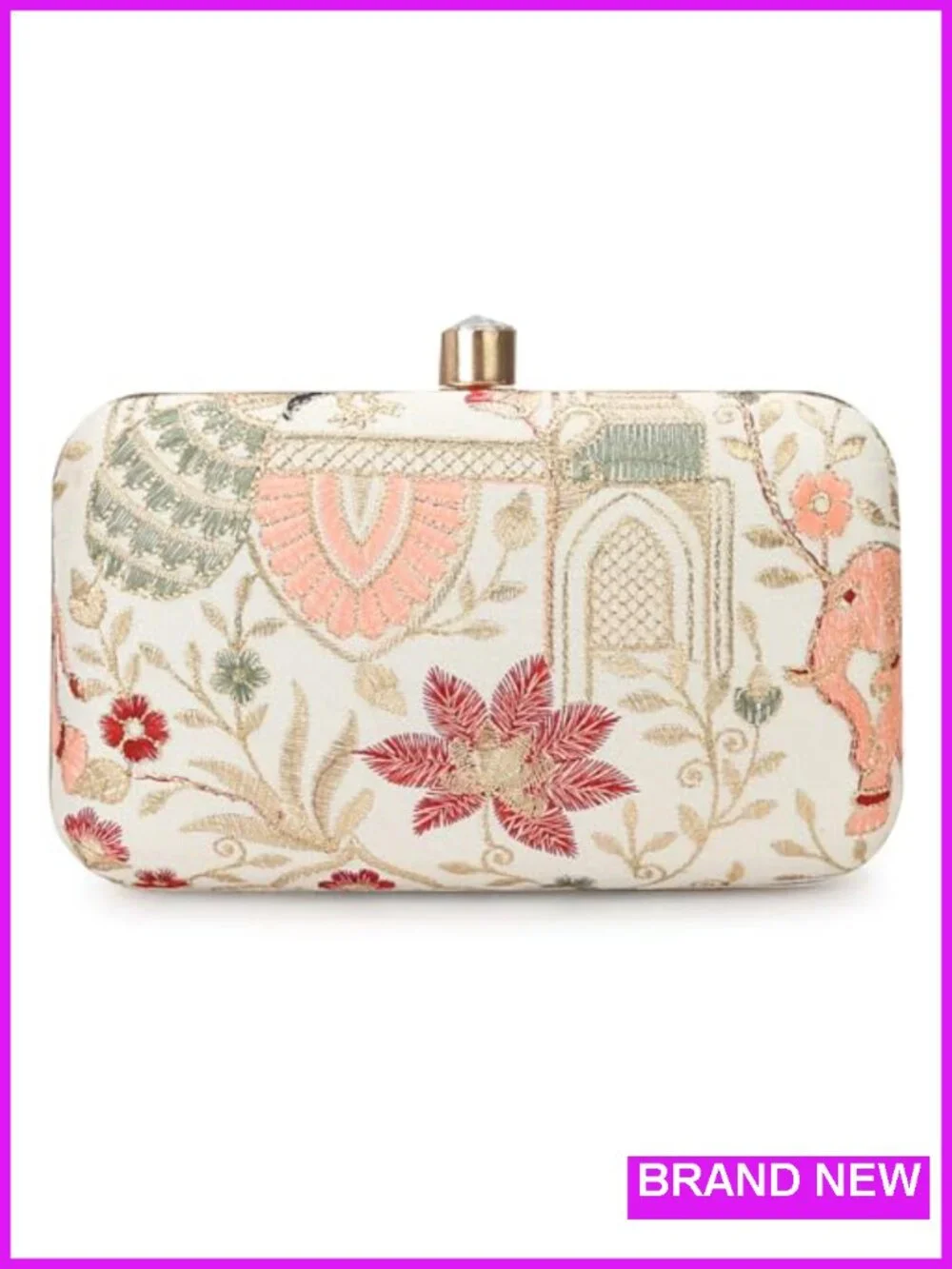 Handcrafted Silk Evening Clutch with Gold-Tone Frame & Crystal Clasp